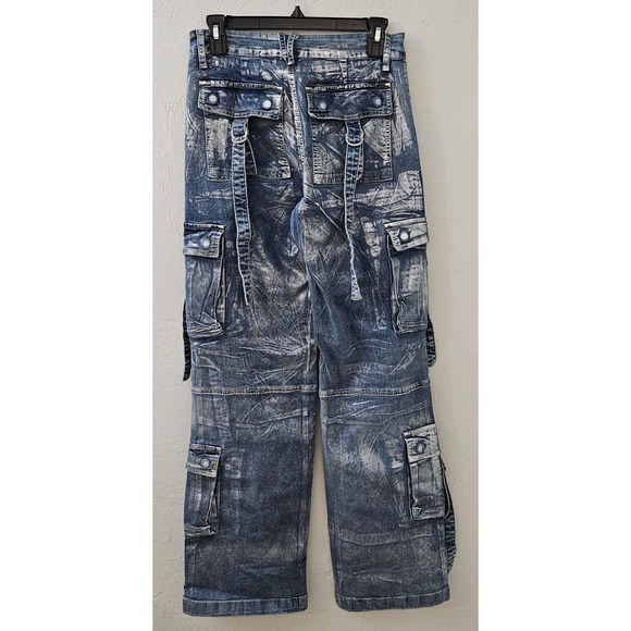Vibrant VBRT Women's Metallic Cargo Denim Jeans Size Small Wide‎ Leg Pockets - Picture 6 of 7